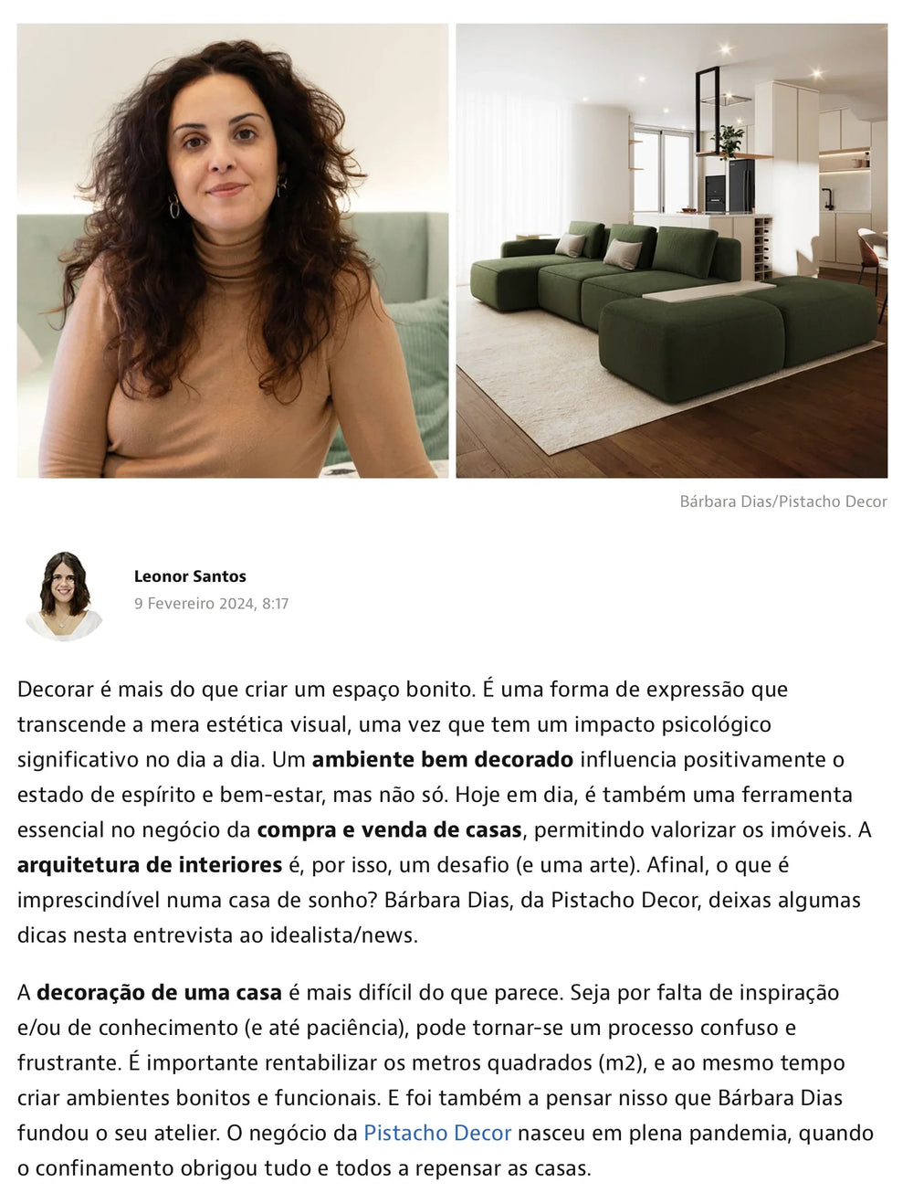 Entrevista ao Idealista – A arte da decoração: “Uma casa de sonho é funcional e prática”