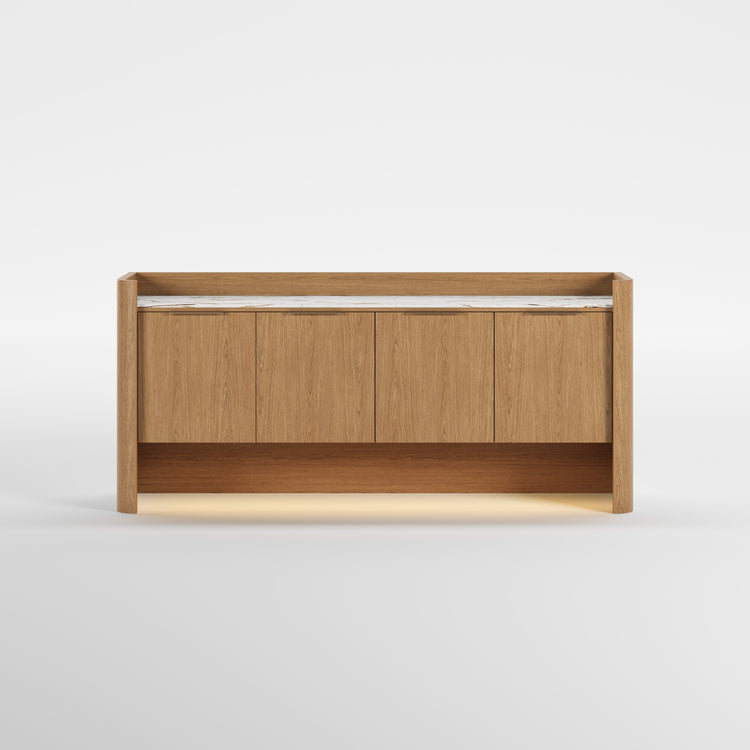 TONE WOOD (Madeira Carvalho · Dourado Escovado Mate · Dekton Branco e Dourado)