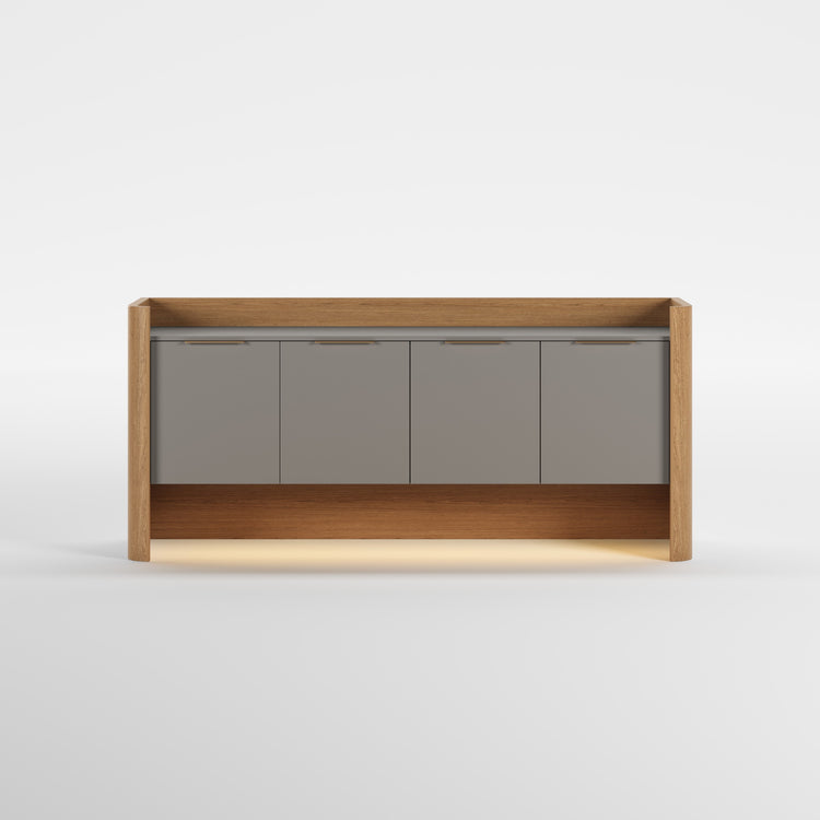 TONE (Lacado Taupe · Madeira Carvalho · Dourado Escovado Mate)