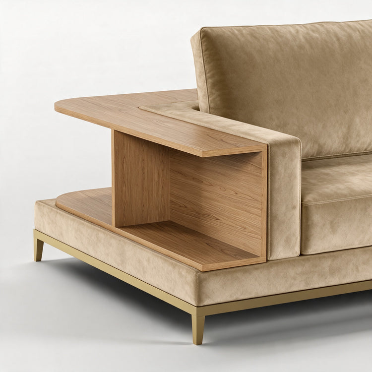 NOOK (Madeira Carvalho · Dourado Escovado Mate · Aqua Gold)