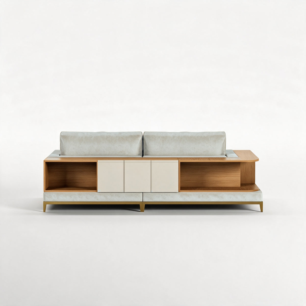 NOOK (Madeira Carvalho · Dourado Escovado Mate · Aqua Sky)