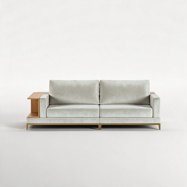 NOOK (Madeira Carvalho · Dourado Escovado Mate · Aqua Sky)