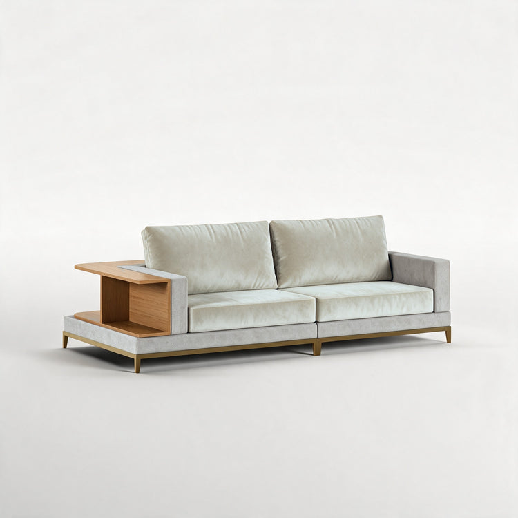 NOOK (Madeira Carvalho · Dourado Escovado Mate · Aqua Sky)