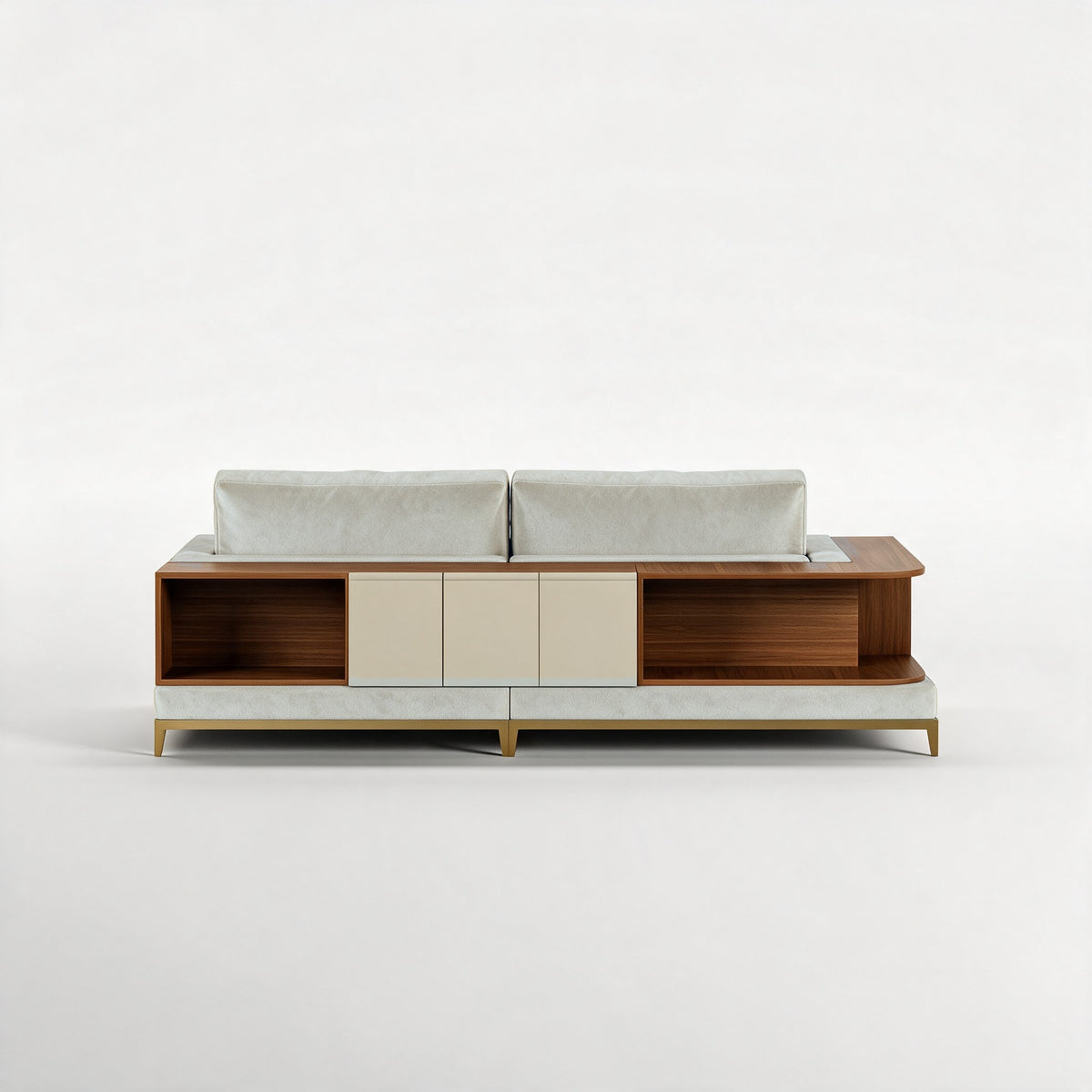 NOOK (Madeira Nogueira · Dourado Escovado Mate · Aqua Sky)