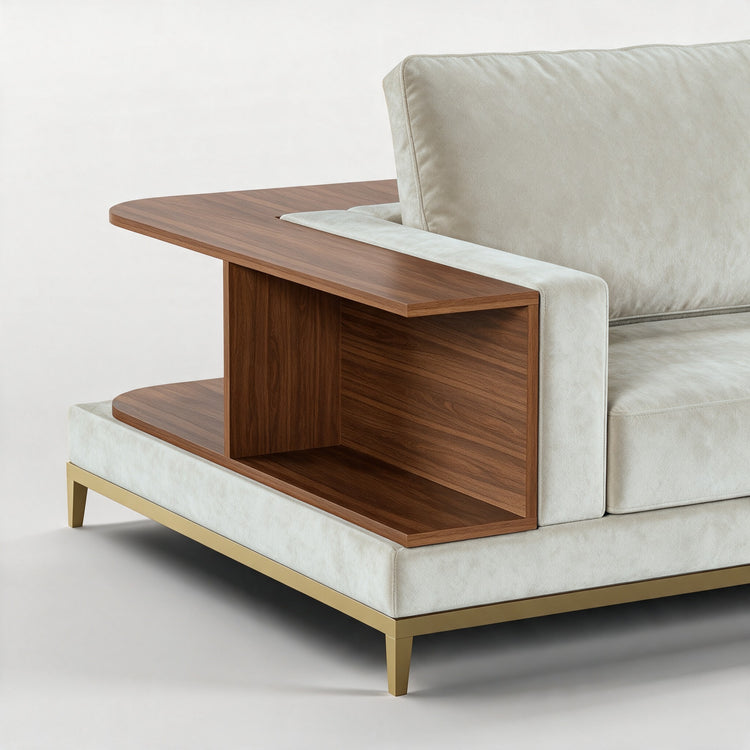 NOOK (Madeira Nogueira · Dourado Escovado Mate · Aqua Sky)