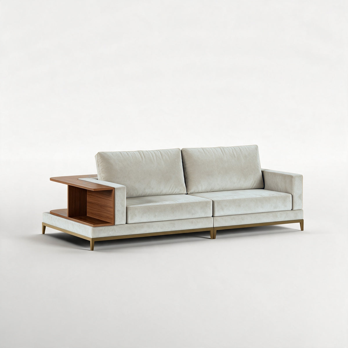 NOOK (Madeira Nogueira · Dourado Escovado Mate · Aqua Sky)