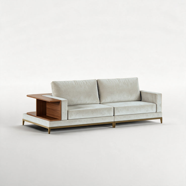 NOOK (Madeira Nogueira · Dourado Escovado Mate · Aqua Sky)