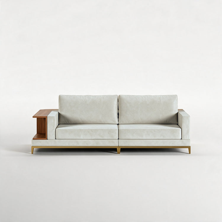 NOOK (Madeira Nogueira · Dourado Escovado Mate · Aqua Sky)