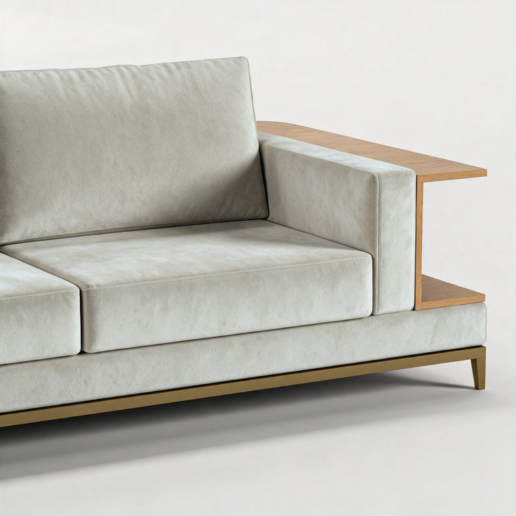 NOOK (Madeira Carvalho · Dourado Escovado Mate · Aqua Sky)