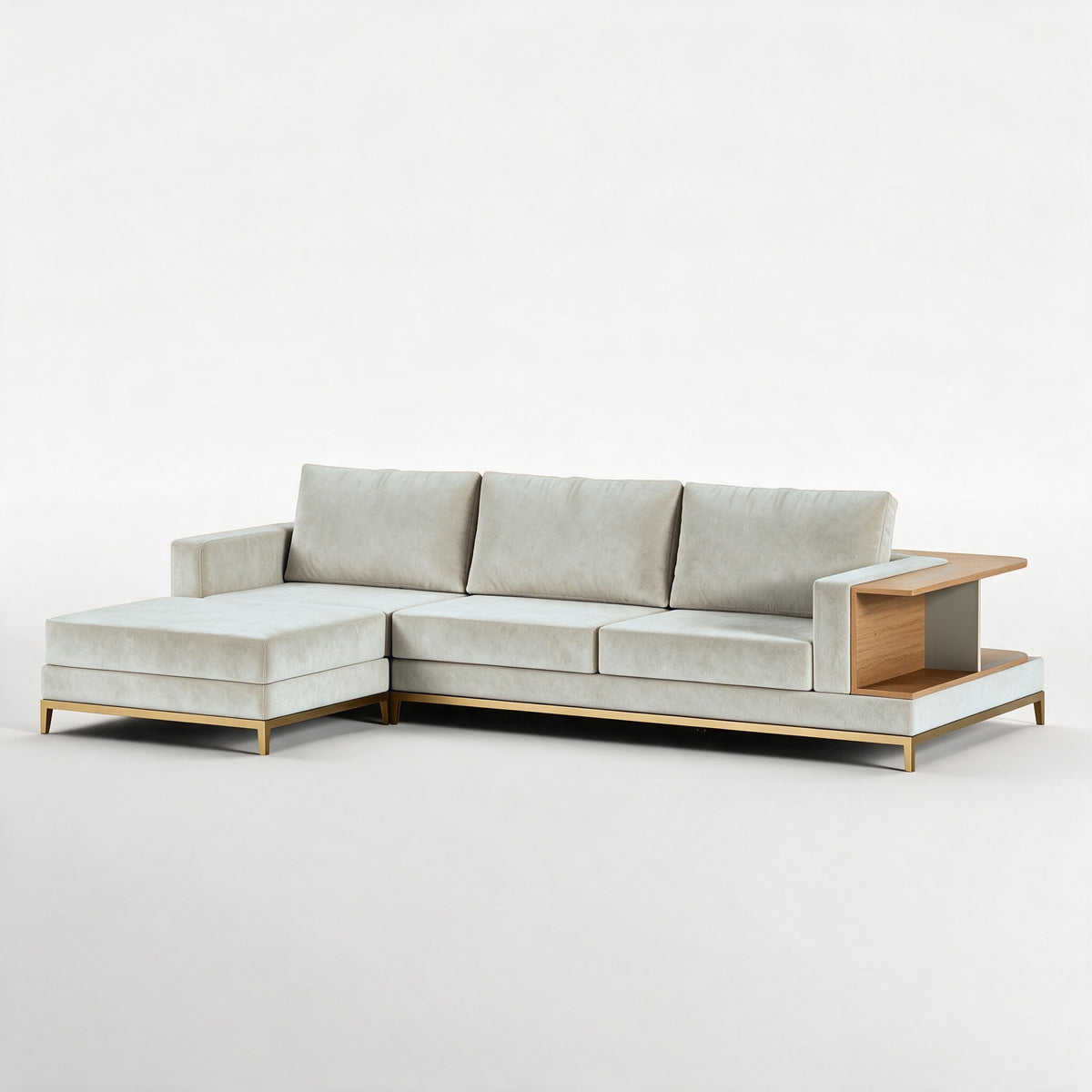 NOOK (Madeira Carvalho · Dourado Escovado Mate · Aqua Sky)