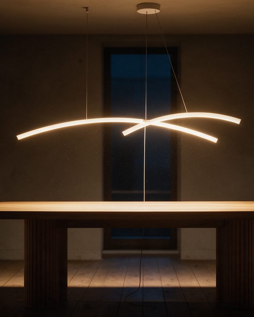 LINHA Branco, suspensão acesa numa sala de jantar