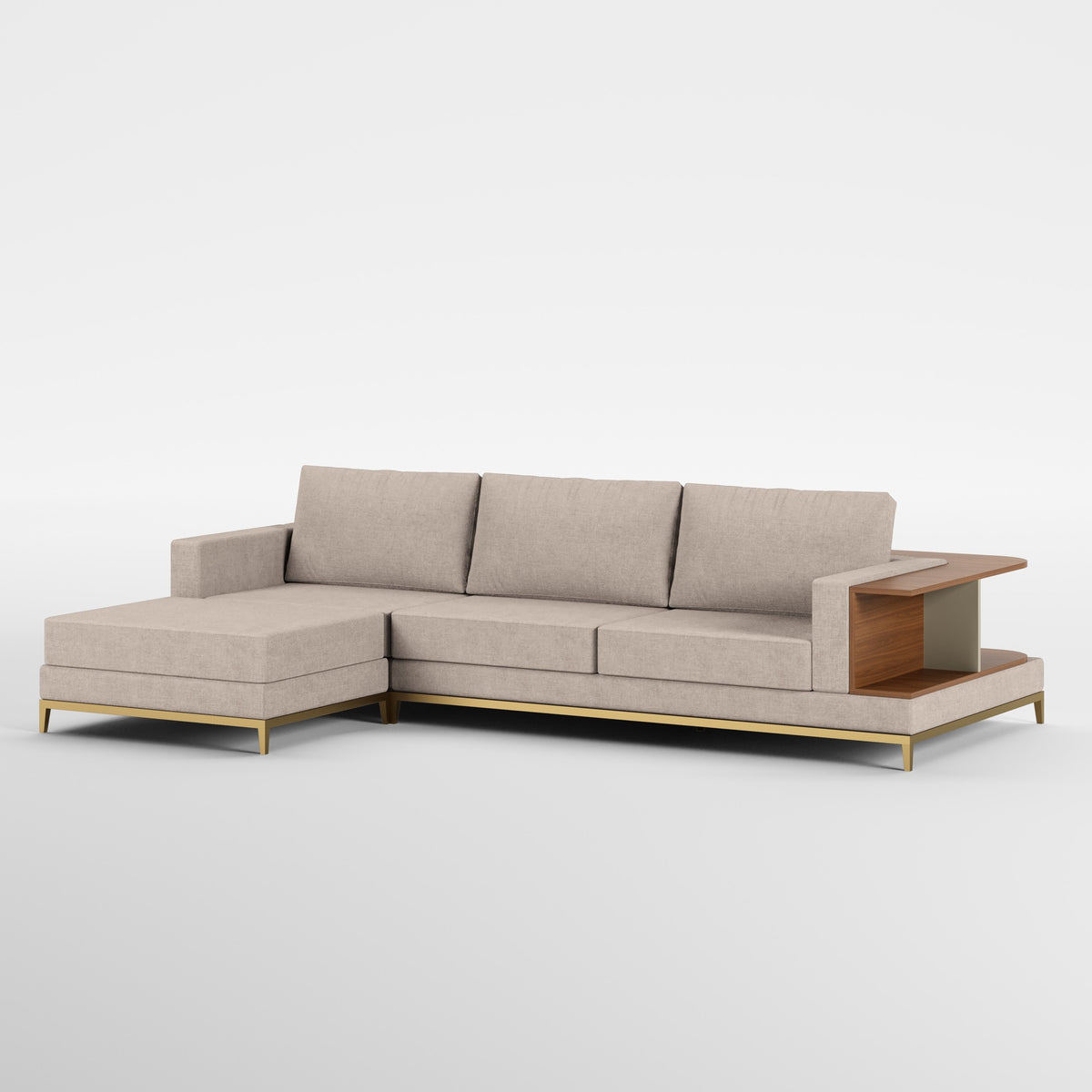 NOOK (Madeira Nogueira · Dourado Escovado Mate · Quartzo)