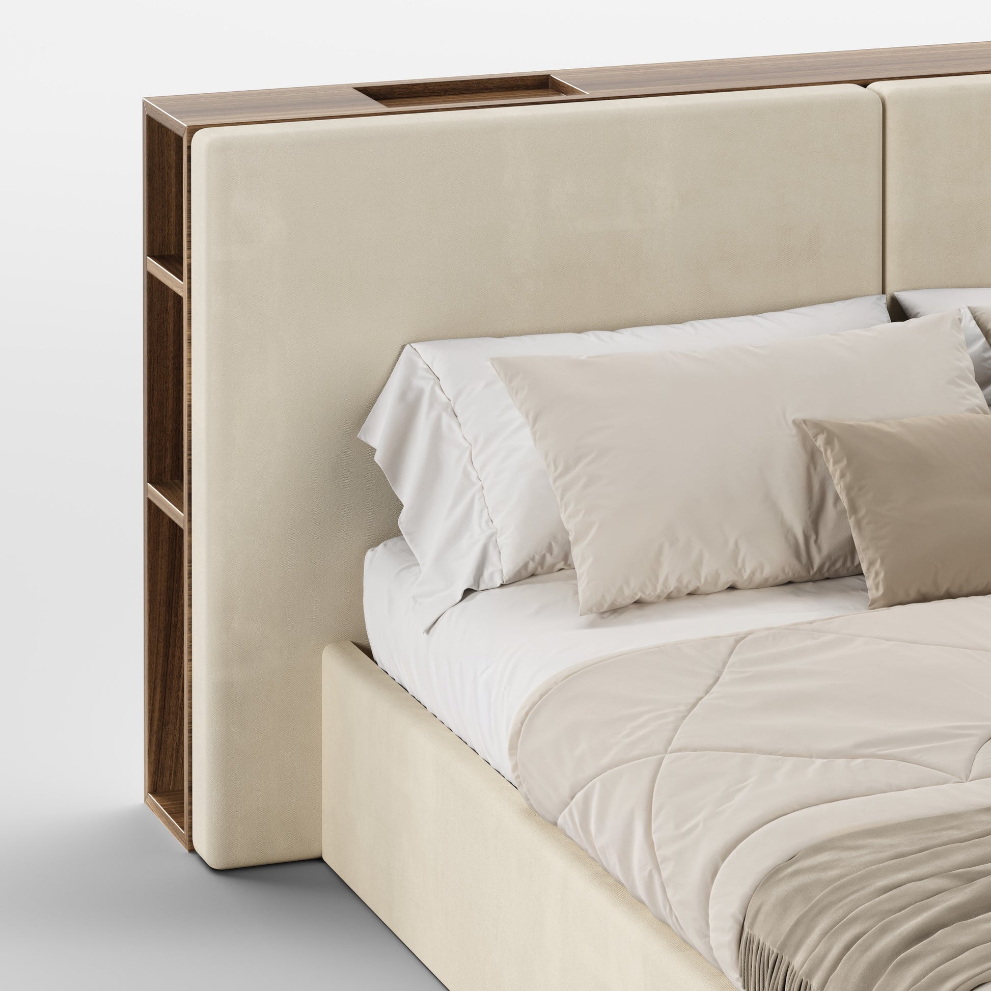 FRAME SOMMIER (Madeira Eucalipto Fumado · Velvet Off White)