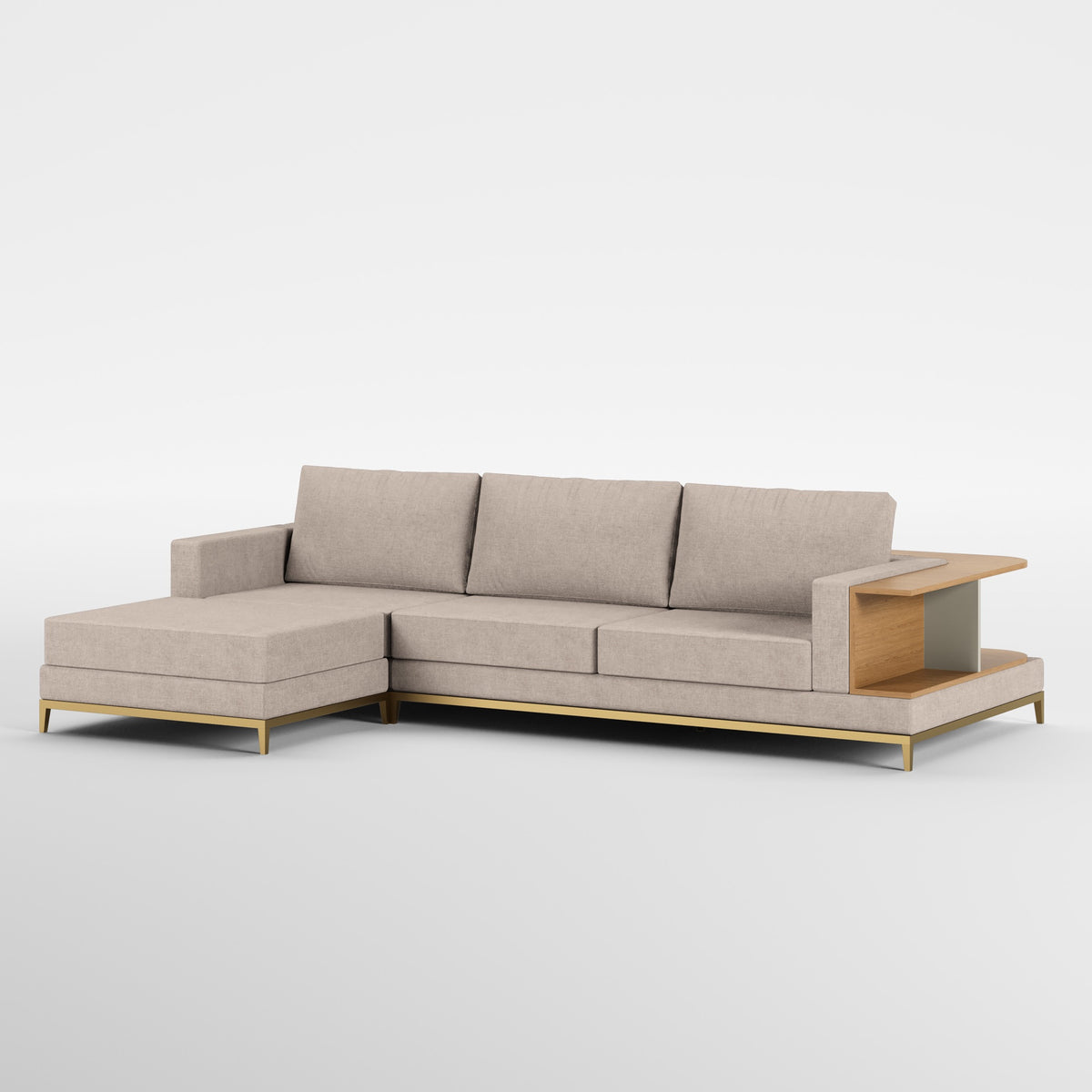 NOOK (Madeira Carvalho · Dourado Escovado Mate · Quartzo)