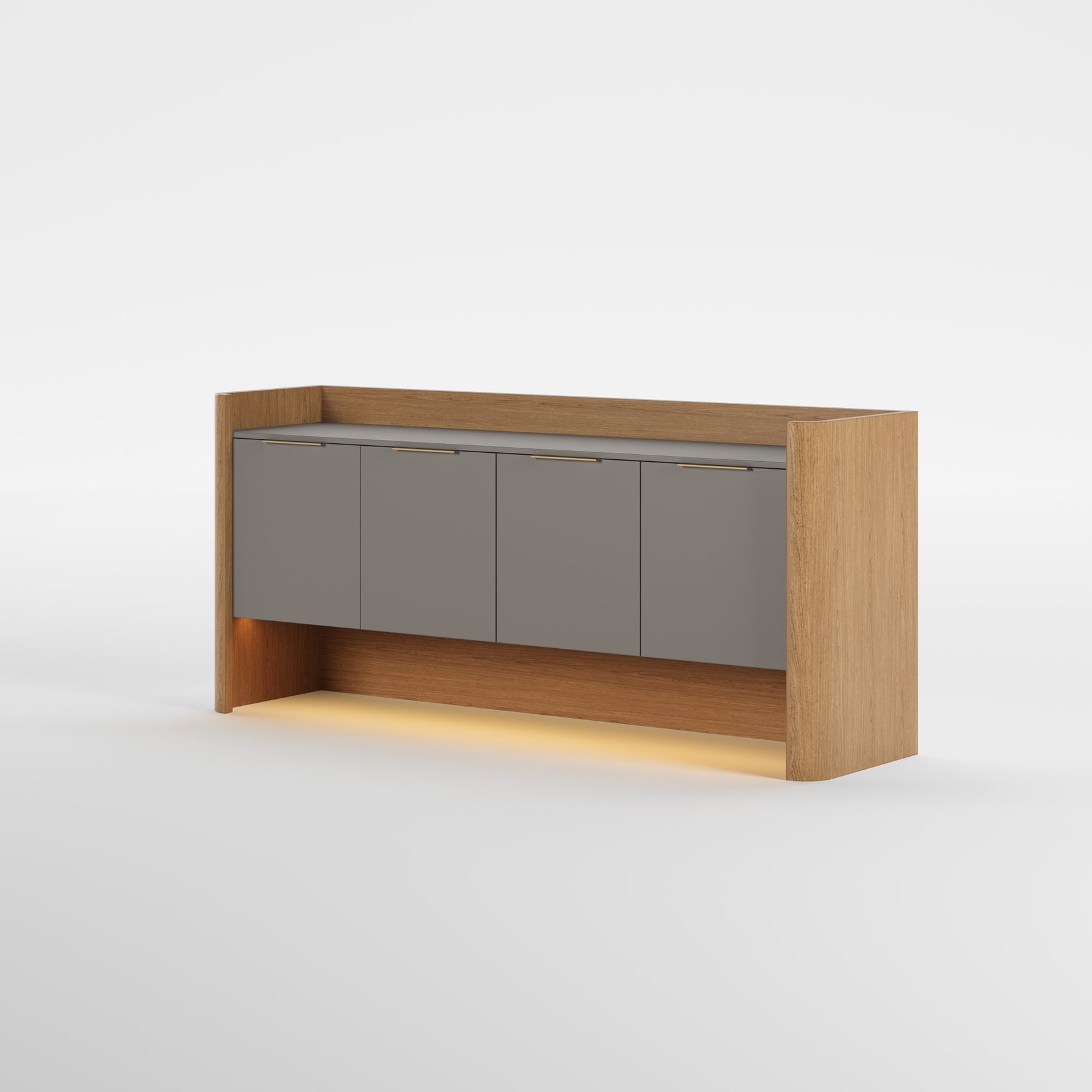 TONE (Lacado Taupe · Madeira Carvalho · Dourado Escovado Mate)